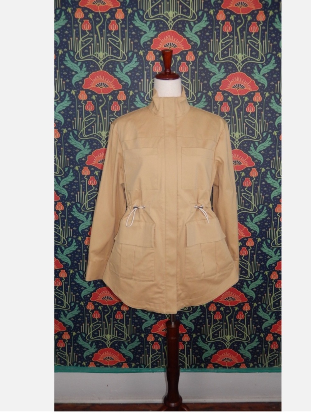 Pearl Lela Rose Tan Cotton Twill Anorak Mock Neck Jacket S